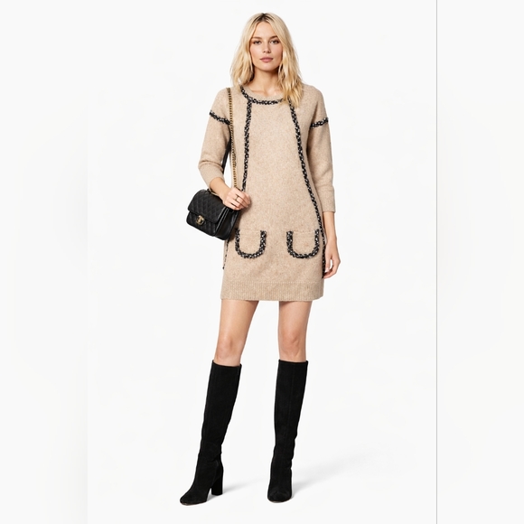 SEE BY CHLOÈ Wool Knit Dress Mini Jumper Pockets Tan Black White Sparkle XS S - Picture 11 of 11